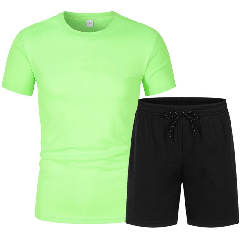 New Men's Mesh Breathable Short Sleeved Shorts Two-piece Set, Fashionable Quick Drying T-shirt Five Quarter Pants Sports_voghion.com