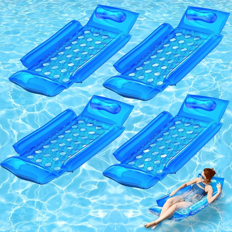 Inflatable Swimming Pool Water Lounge Chair Floating Row With Side Pads Adult Anti Dumping Floating Lounge Chair Floating Bed_voghion.com
