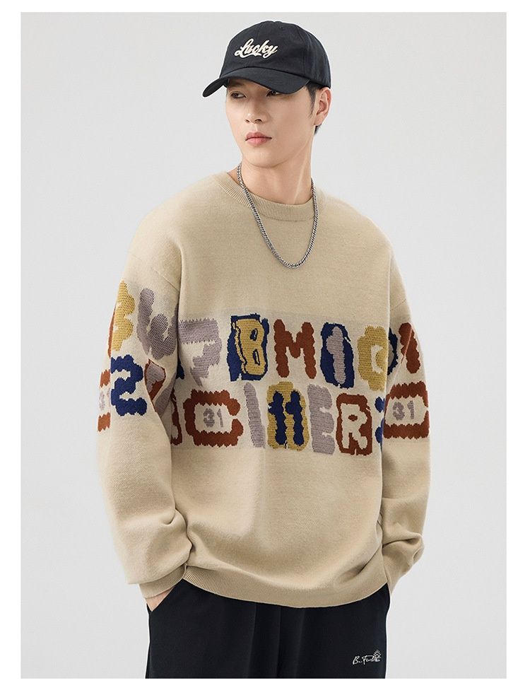 Hue Hue 2024 New Heavyweight Crew Neck Sweater For Men, Autumn And Winter Trendy Youth Lazy Style Loose Base Knitwear_voghion.com