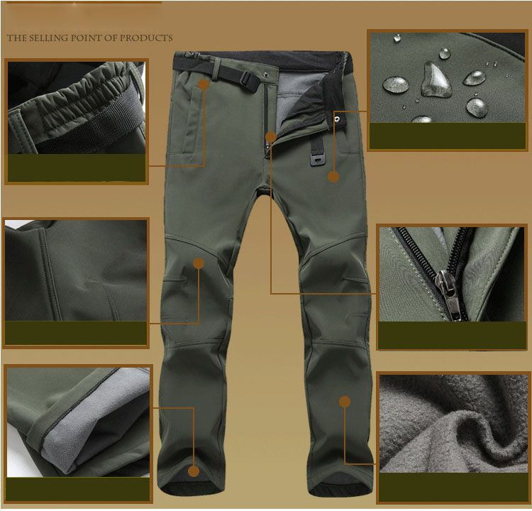 Pantaloni impermeabili elasticizzati da uomo Pantaloni casual invernali spessi caldi in pile di pelle di squalo Pantaloni sportivi da uomo_voghion.com