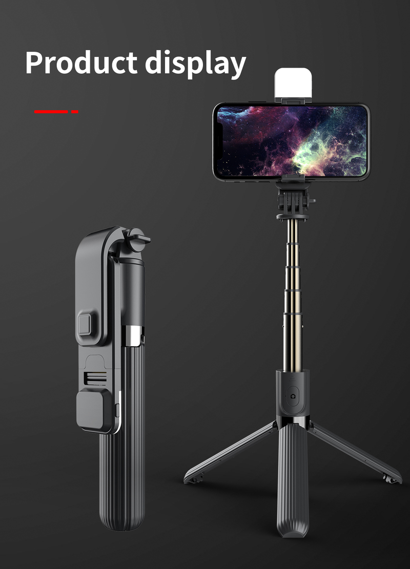 Tripé expansível para selfie com luz de preenchimento, controle de mote sem fio, compatível com iPhone, Samsung, Google,_voghion.com