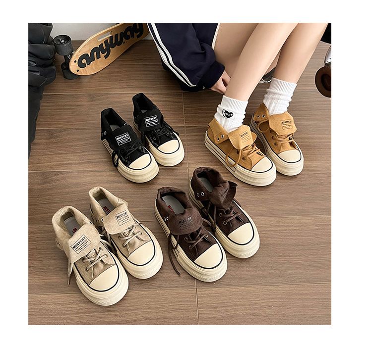 Zapatillas altas de lona con suela gruesa para mujer_voghion.com