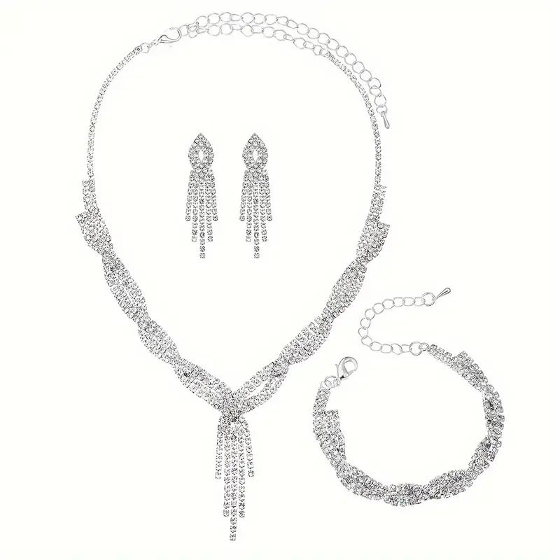 4 Teile/satz Licht Luxus Abend Clutch Tasche Mit Braut Strass Quaste Halskette Ohrringe Armband Schmuck Set_voghion.com