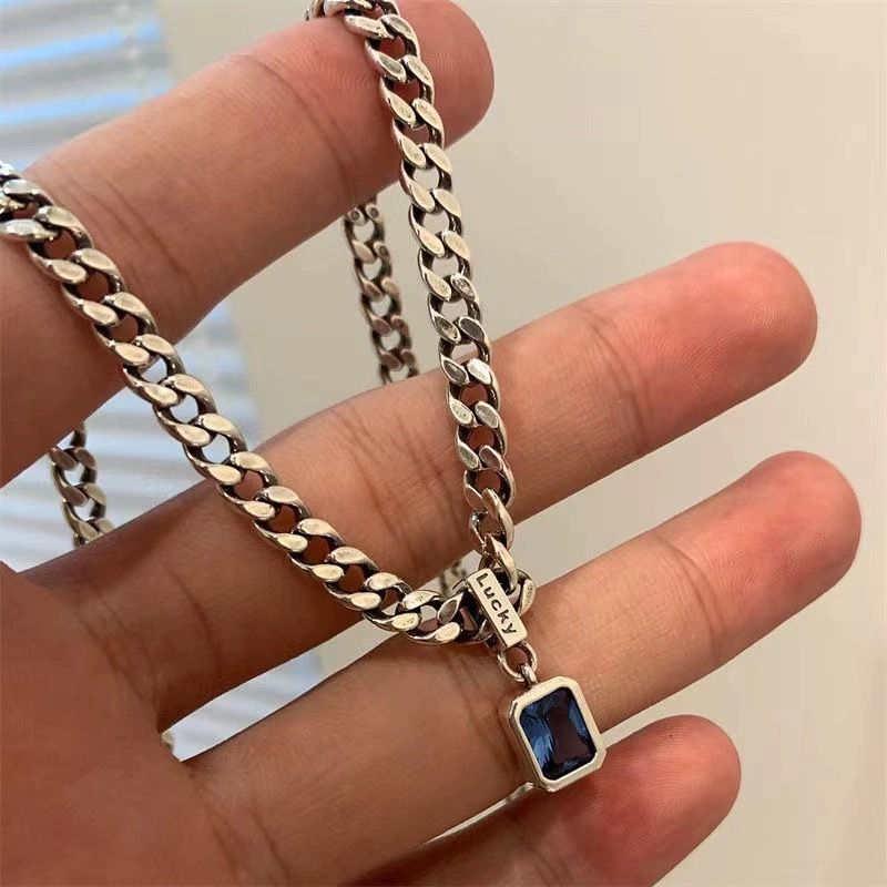 Hiphopowy naszyjnik z szafirem dla mężczyzn, prosty, uniwersalny kubański łańcuszek na szyję, nieblaknący, modny łańcuszek na obojczyk_voghion.com
