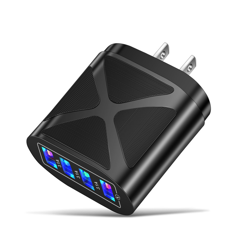 Chargeur de téléphone portable Music Festival Luminous 4USB Tête de charge de voyage 3A Chargeurs standards américains, européens et britanniques_voghion.com