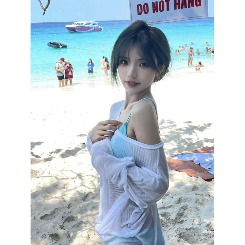 Costume da bagno bikini per le vacanze al mare, utilizzabile per nuotare all'aperto, in spiaggia, con protezione solare, giacca da donna con camicetta per sorgenti termali_voghion.com