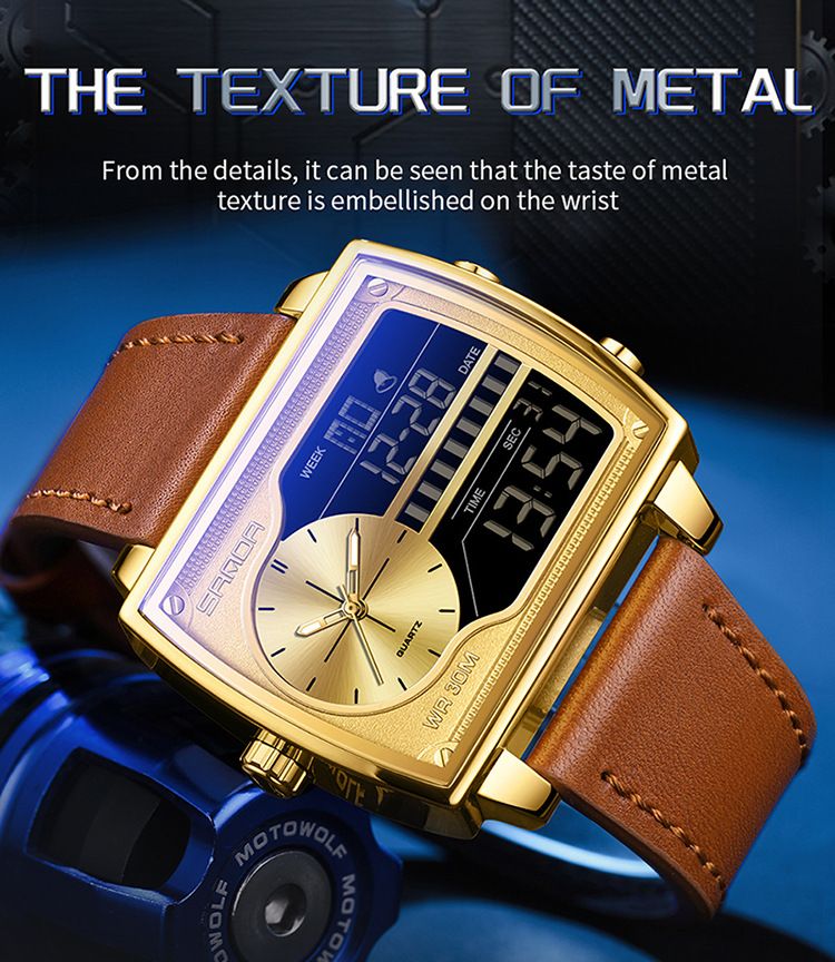 Montre carrée multifonction haut de gamme pour homme avec affichage lumineux, étanche à 30 m, double fuseau horaire et chronographe – Élégante pour le travail et les loisirs_voghion.com