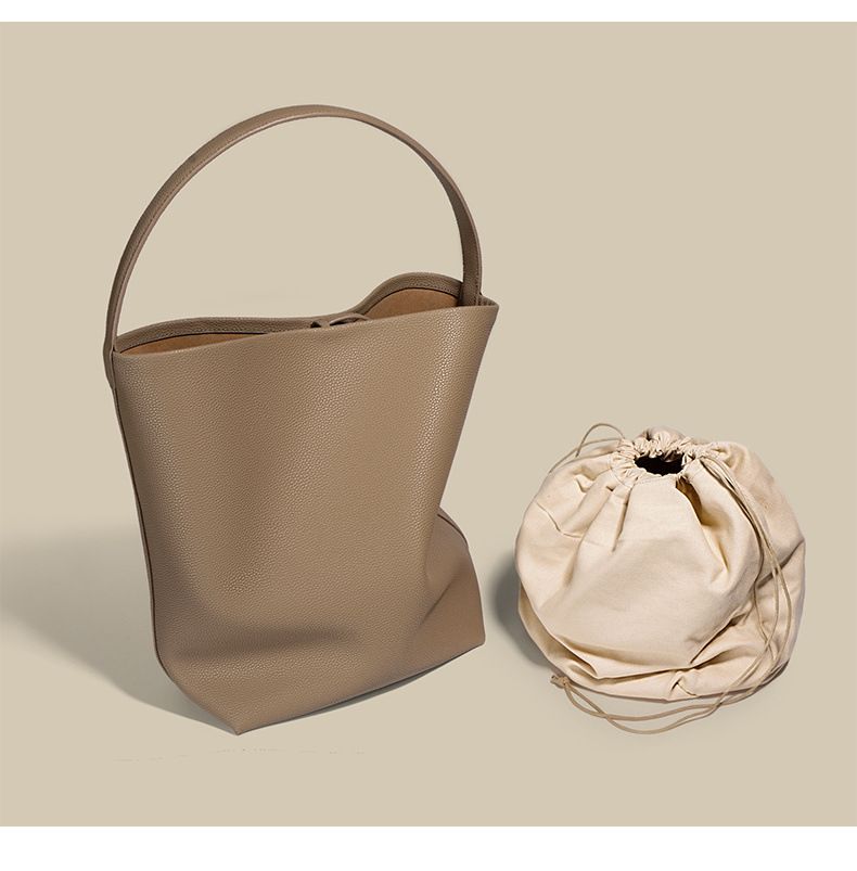 Borsa a secchiello in morbida pelle di vacchetta per i pendolari, grande capacità, semplice e alla moda, borsa da donna in pelle ascellare con una spalla,_voghion.com