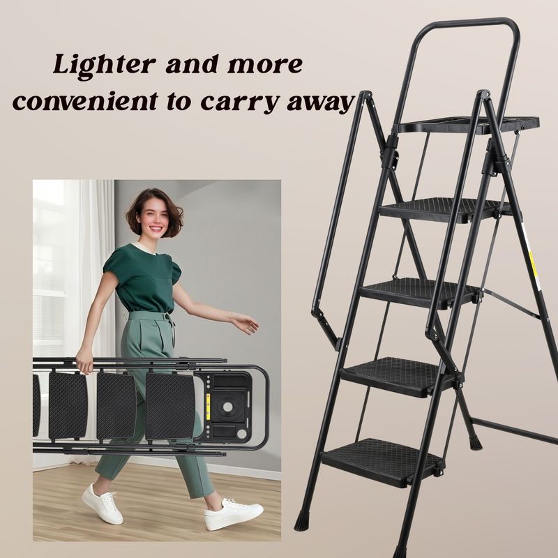 4 Step Ladder, Folding Step Stool With Non-Slip Wide Pedals, Soft Handle, Non-Slip Feet, Sturdy Steel Construction, 330 Lb Capacity Steel Ladder, Suitable For Home & Office_voghion.com