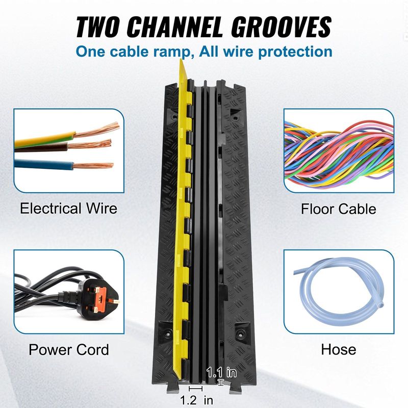 VEVOR 5PCs Cable Protector Ramp 2Channel 22000lbs Load TPU Wire Cable Cover Ramp_voghion.com