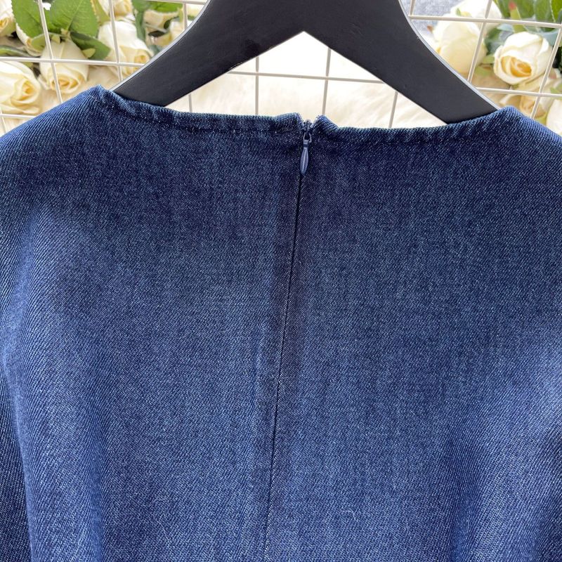 High-End-Nischenmode Ärmelloses Rundhals-Jeanskleid für Frauen Sommer Taille Abnehmen Temperament Plissee Weste Rock_voghion.com
