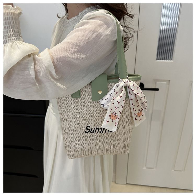 Borsa secchiello sciarpa personalizzata per ragazza, unica, tessuta 2024, nuova estate, fresca spiaggia Versatile_voghion.com