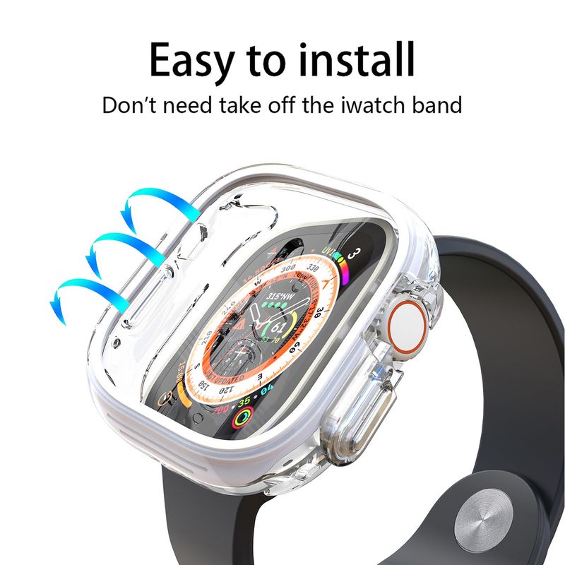 Pacote com meio pacote transparente adequado para Apple Watch TPU oco galvanizado Iwatch9 capa protetora de duas cores Ses876_voghion.com