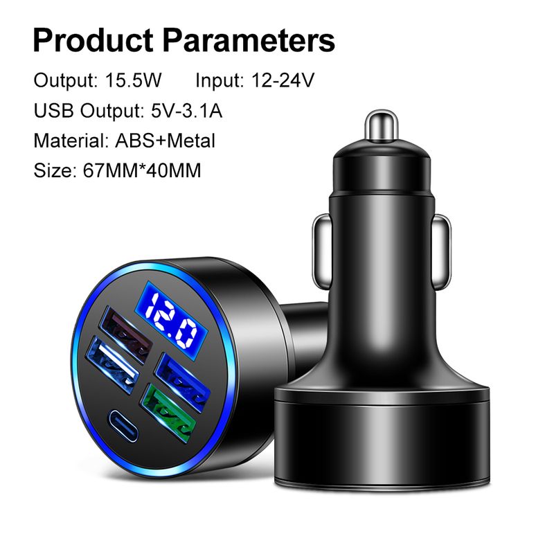 1A USB Car Fast Charging Type-C Phone Adapter For IPhone 15 16 17 Pro Xiaomi Huawei Samsung Quick Charger LED Display_voghion.com
