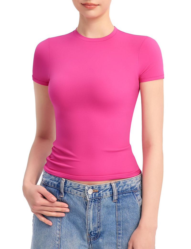 Grenziwwerschreidend europäesch an amerikanesch Tops Dammen Kuerzärmlech Summer Geplisséiert Slim T-Shirt_voghion.com