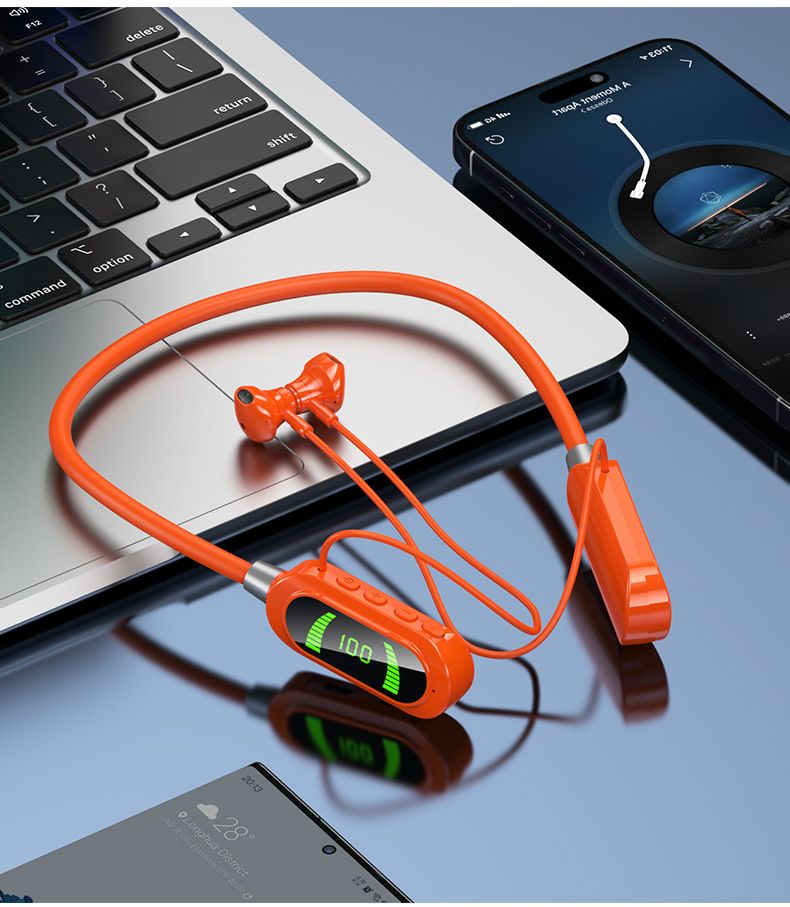 LED Super Power Bluetooth 5.3 Earphones HiFi Sound Earbuds Magnetic Wireless Headphones Sports Waterproof Neck-hanging Headsets_voghion.com