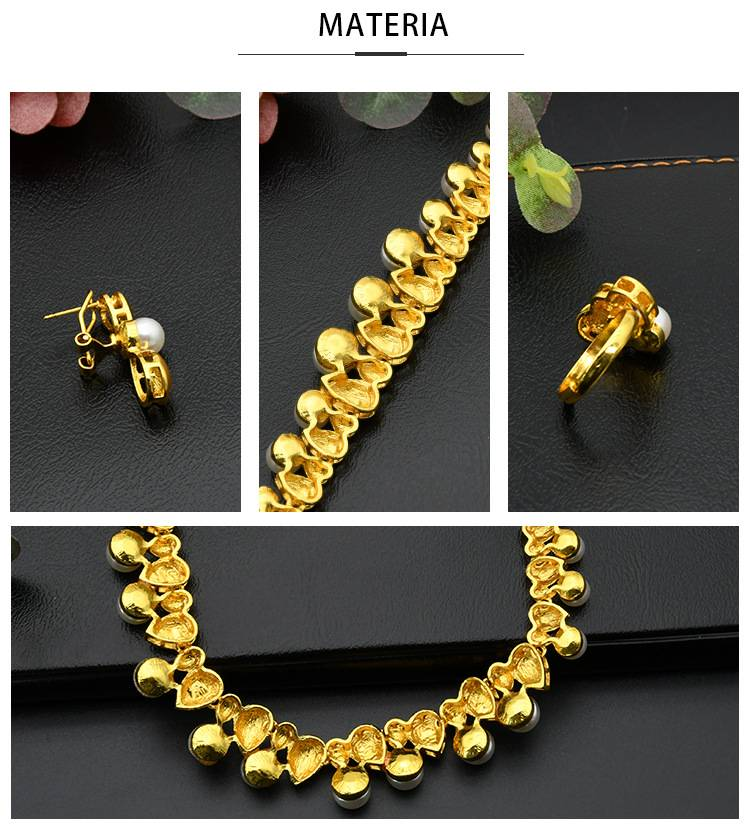 Set di gioielli di lusso color oro Dubai per donne Collana Bracciale Orecchini Anello Set di gioielli di moda da sposa africani_voghion.com