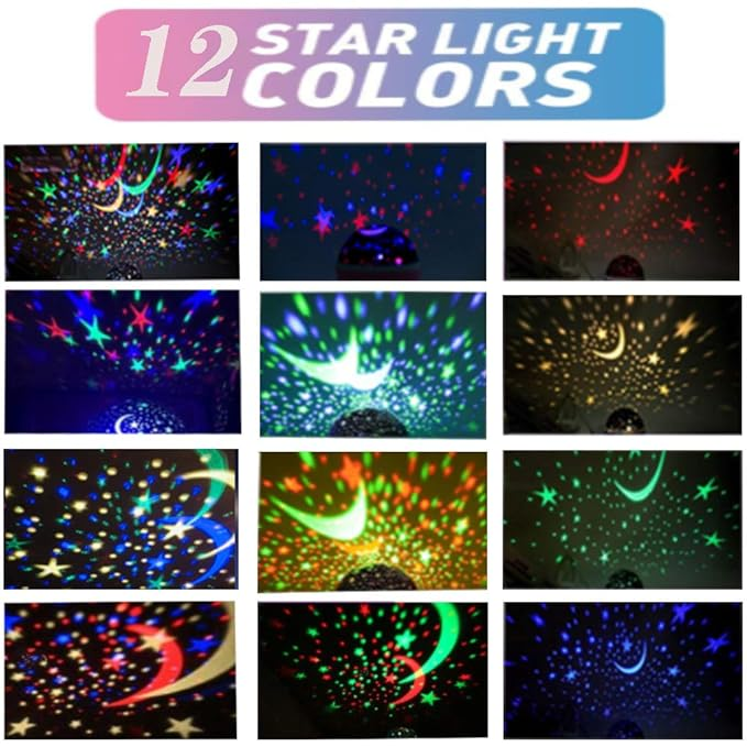 Projetor de lua e estrela rotativo 360°, lâmpada de mesa com 12 modos de luz que mudam de cor, USB, adequado para decorações de festa de quarto e presentes_voghion.com