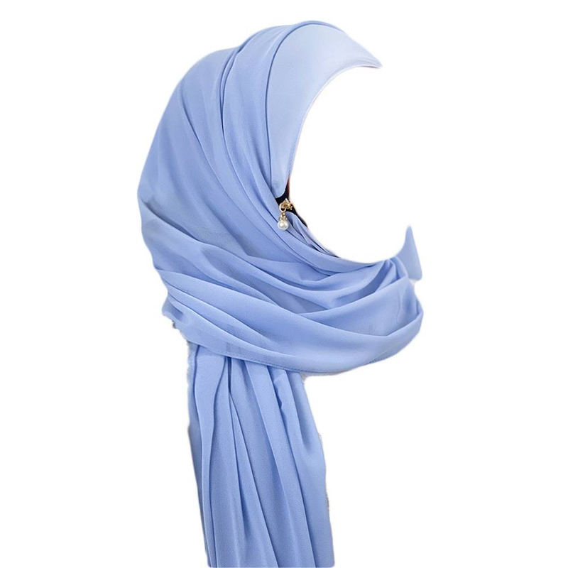 Hijab pour femme, écharpe multicolore de couleur unie, écharpe en mousseline de soie avec fermeture éclair et perles, écharpe longue du Moyen-Orient_voghion.com
