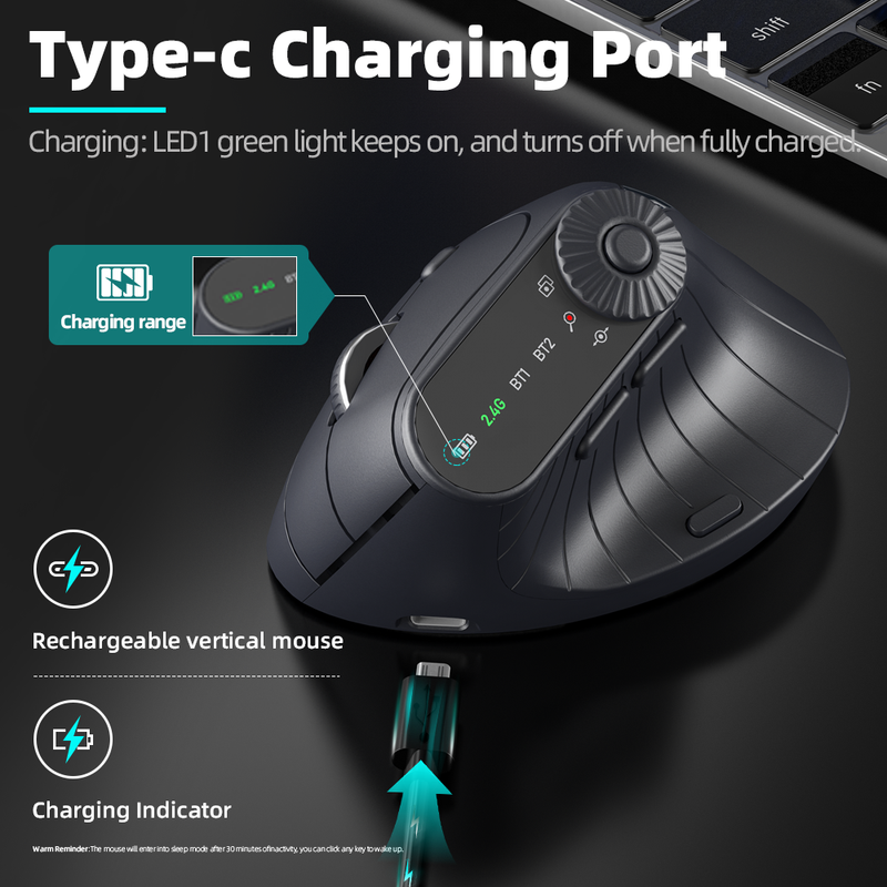2.4G Wireless Bluetooth Vertical Mouse With Ergonomic Design_voghion.com