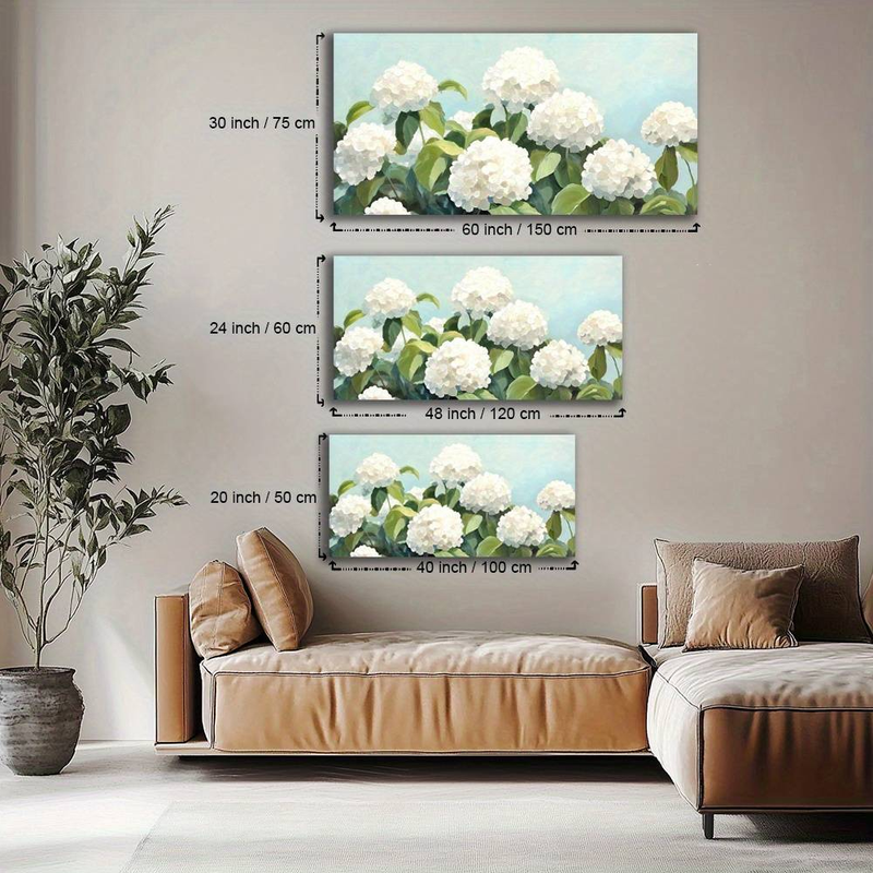 Modern Hydrangea Bloom Abstract Wall Art Canvas Prints Painting- With White Flowers On Blue Background,for Living Room, Bedroom, Office Decor_voghion.com
