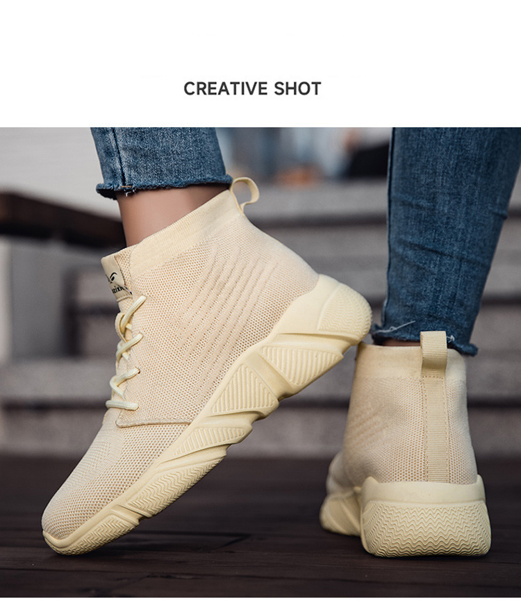 Women's Shoes Large Size Couple Socks Shoes Cotton Shoes High Top Cross Border Large Size High Elastic Flying Mesh Shoes Men's And Women's Shoes_voghion.com