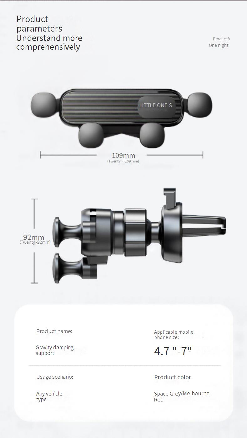 Support universel pour téléphone de voiture : clip pour grille d'aération, prise en main par gravité, navigation mains libres, design compact, ajustement sécurisé pour tous les smartphones_voghion.com