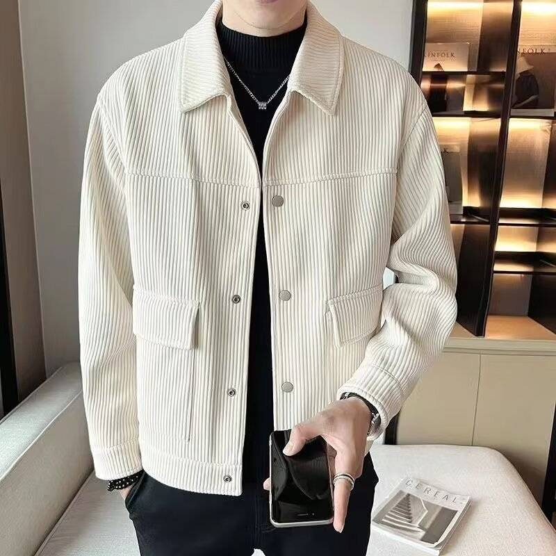 Men's Corduroy Workwear Jacket - Stylish Loose-Fit Casual Coat With Multiple Pockets, Turn-Down Collar, Autumn Fashion Outerwear_voghion.com