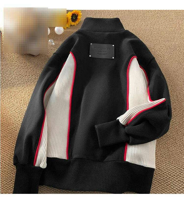Unisex Hybrid Zip-Neck Sweatshirt – Streetwear Half-Zip Pullover With Contrast Stitching & Stand Collar (M-XXL, Anti-Wrinkle, Oversized Silhouette)_voghion.com