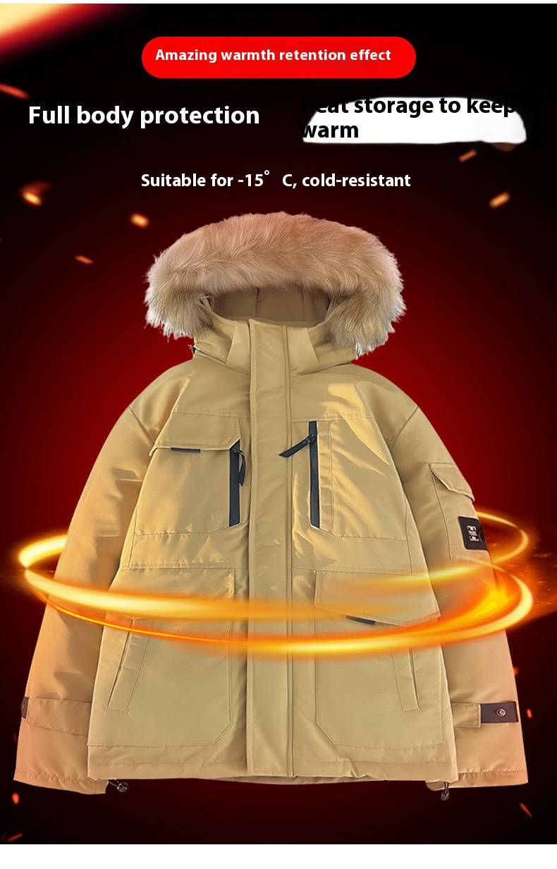 Jaqueta Parka com Capuz de Inverno Masculina com Enchimento de Poliéster Espesso, à Prova de Vento e Quente, Casaco de Trabalho para Uso Externo e Casual_voghion.com