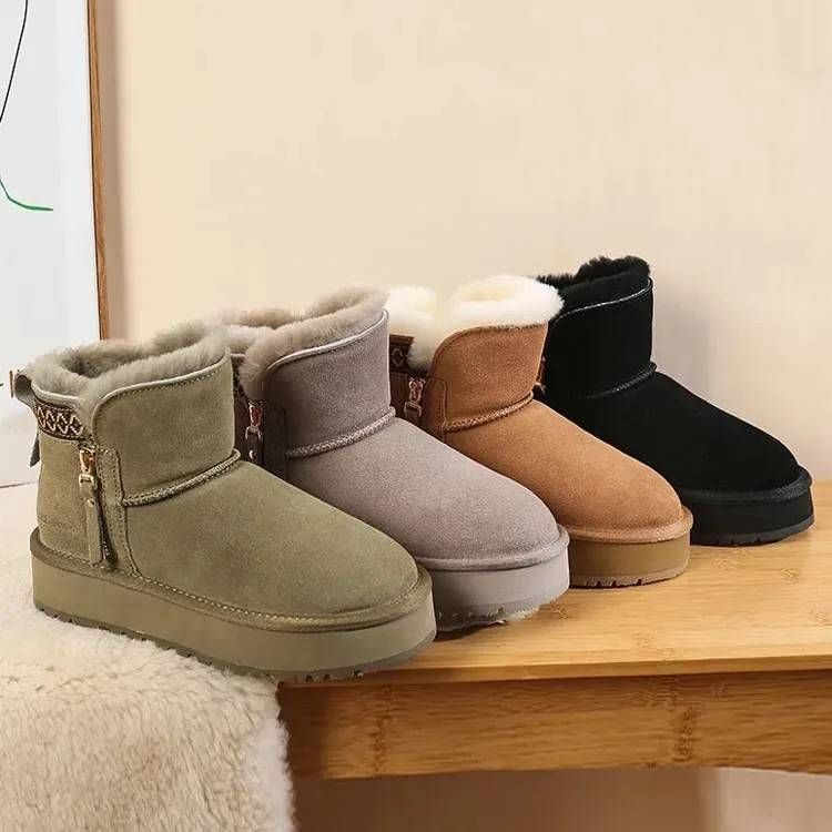 Women's Shoes Side-Zip Snow Boots – Shearling Lined Winter Shoes (Waterproof & Slip-Resistant)_voghion.com
