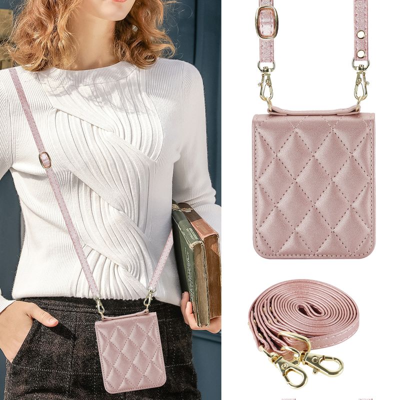 Nuova custodia per cellulare Z Flip6 per donna Custodia protettiva a tracolla Samsung Flip4 Custodia in pelle per cellulare a quadri_voghion.com