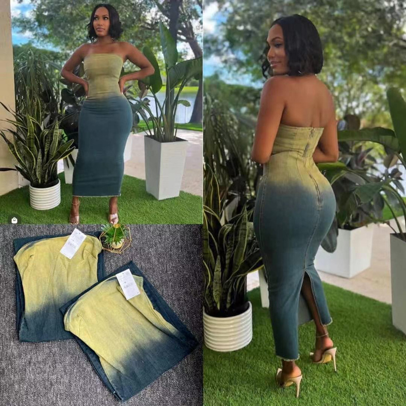 novo estilo de vestido jeans com zíper traseiro e envolto no peito para mulheres_voghion.com