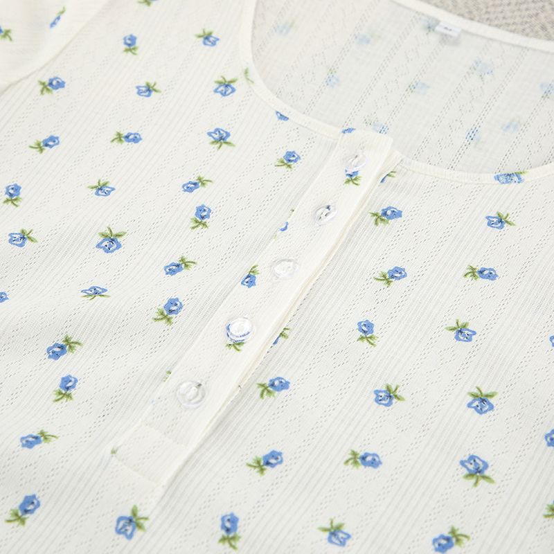 2024 Herbst Weiß Gestrickter Jacquard Rundhals Pyjama Zweiteiliges Set Langarm Shorts Damen Home Kleidung_voghion.com
