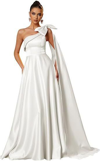"Elegantes Ballkleid aus Satin mit einer Schulter – trägerloses Abendkleid mit eleganter Schleife in 24 Farben. Grand Banquet & Black Tie Gown"_voghion.com