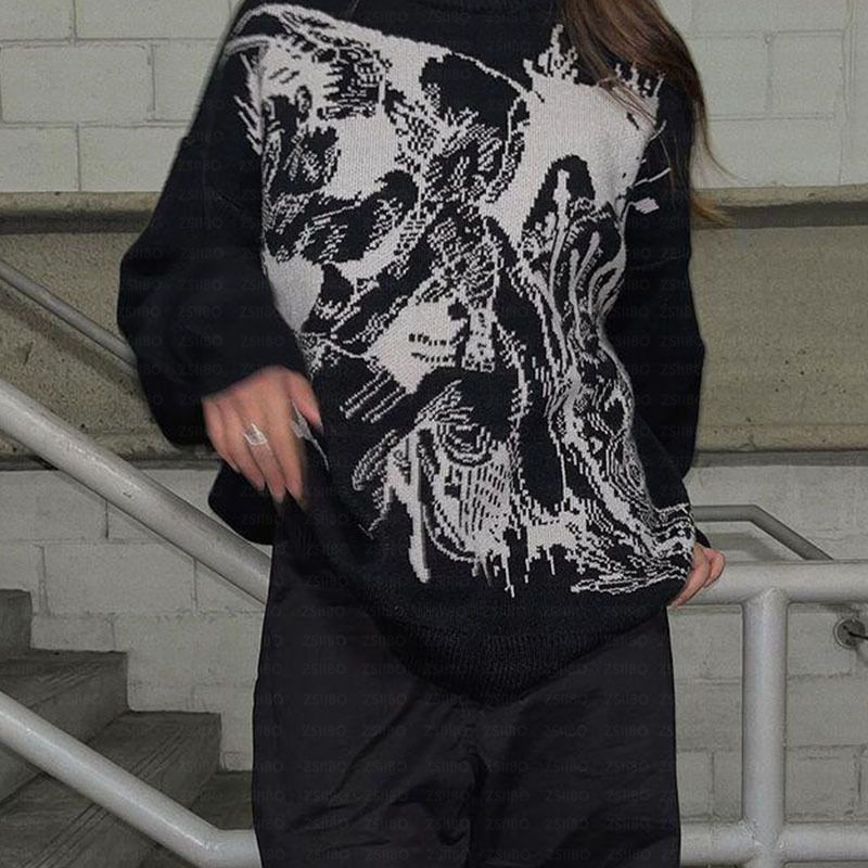 Nouveau pull col rond décontracté et chaud en tricot d'anime Harajuku à la mode_voghion.com
