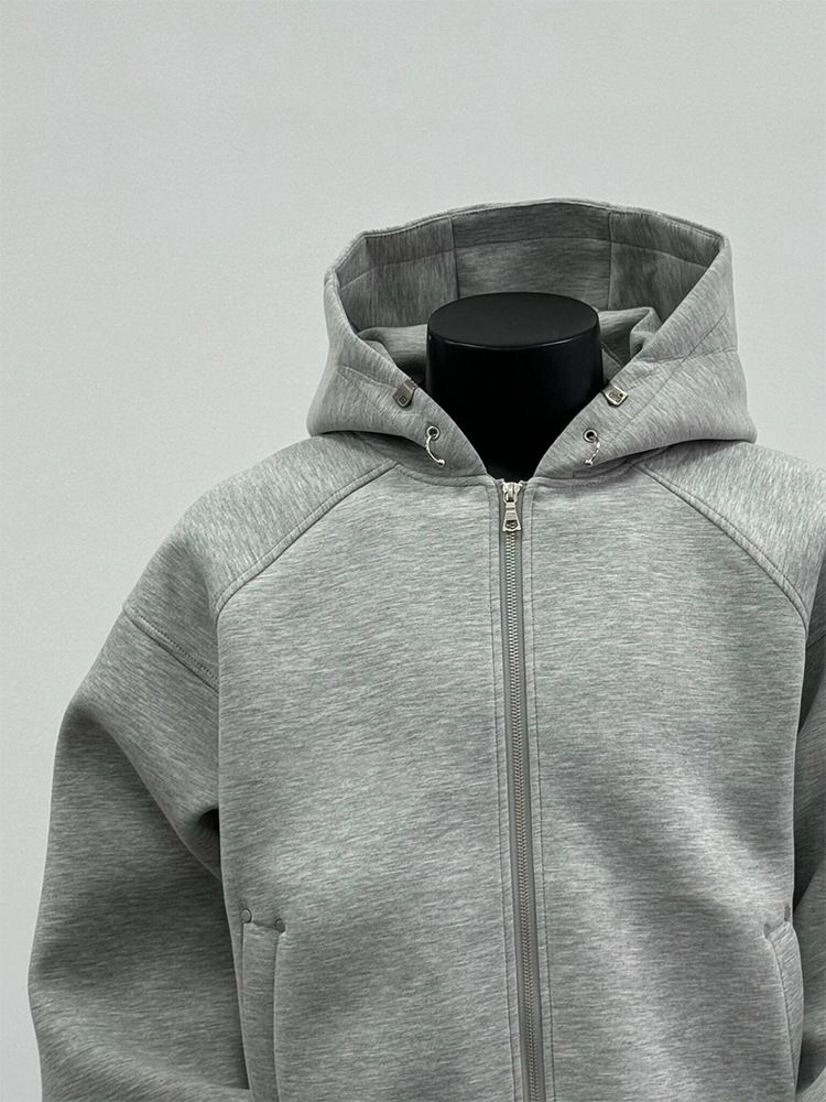 Sudadera con capucha y cremallera para hombre: chaqueta corta de corte holgado y corte regular, jersey gris para un estilo urbano._voghion.com