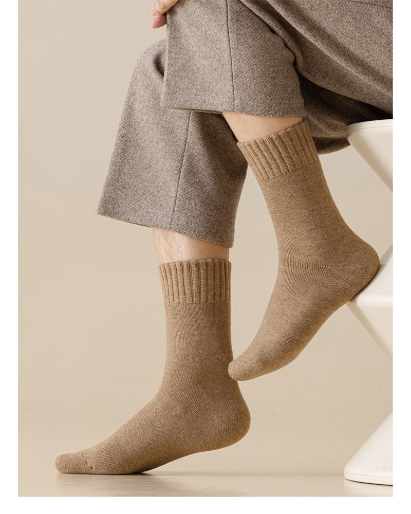 Men's Autumn And Winter Fleece Thickened Socks Warm Fleece Socks Winter Solid Color Long Tube Plush Socks Medium Tube Socks_voghion.com