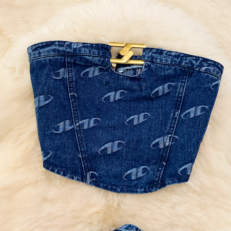 Roupas femininas Moda feminina Colete jeans sem alças Conjunto de duas peças de calças casuais de cintura alta e emagrecimento de perna reta_voghion.com