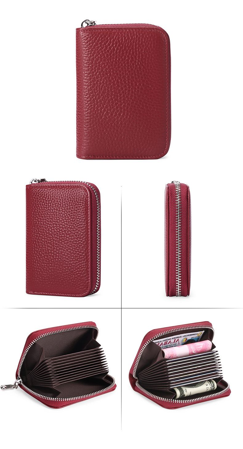 Nuovo primo strato in pelle bovina con cerniera, porta biglietti da visita, porta carte di credito, organo RFID, antifurto, portamonete con spazzola_voghion.com