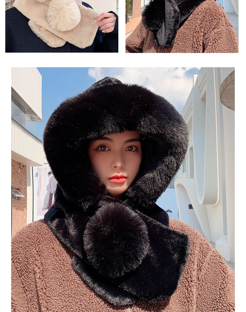 Kuschelige Winter-Kombination aus Fleece, Schal und Mütze – warme Strickmütze mit Ohrenklappen und Bommel für Damen, Schwarz und Khaki_voghion.com