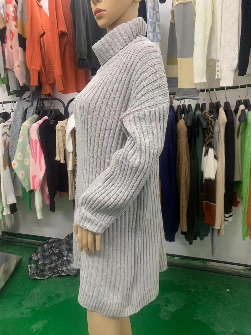Robe pull mi-longue en tricot à col montant pour femme, nouvelle collection automne-hiver 2022_voghion.com