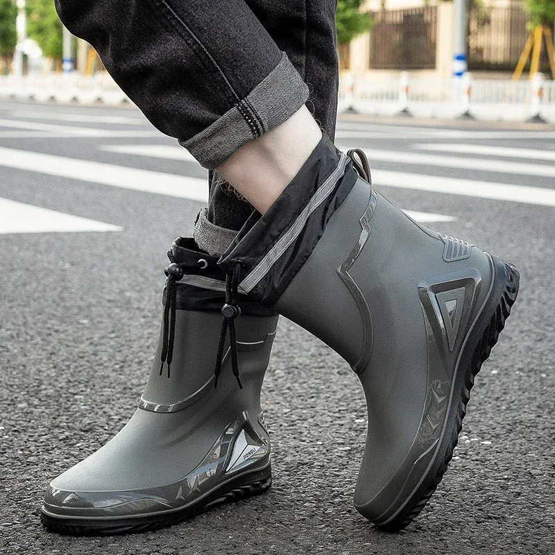 Neue wasserdichte Schuhe, schwarze High Top Knöchel, lässige flache Regenstiefel für Männer, modische Gummistiefel, Größe 39–44_voghion.com