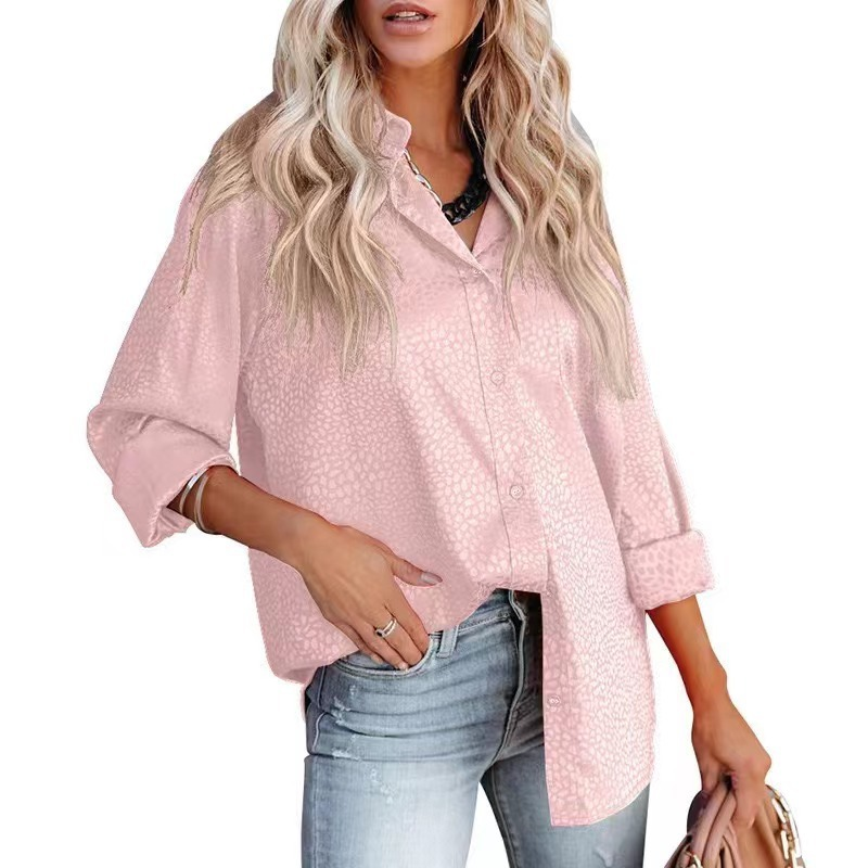 Camicie da donna comode top larghi a maniche lunghe in raso con motivo ghiaia_voghion.com