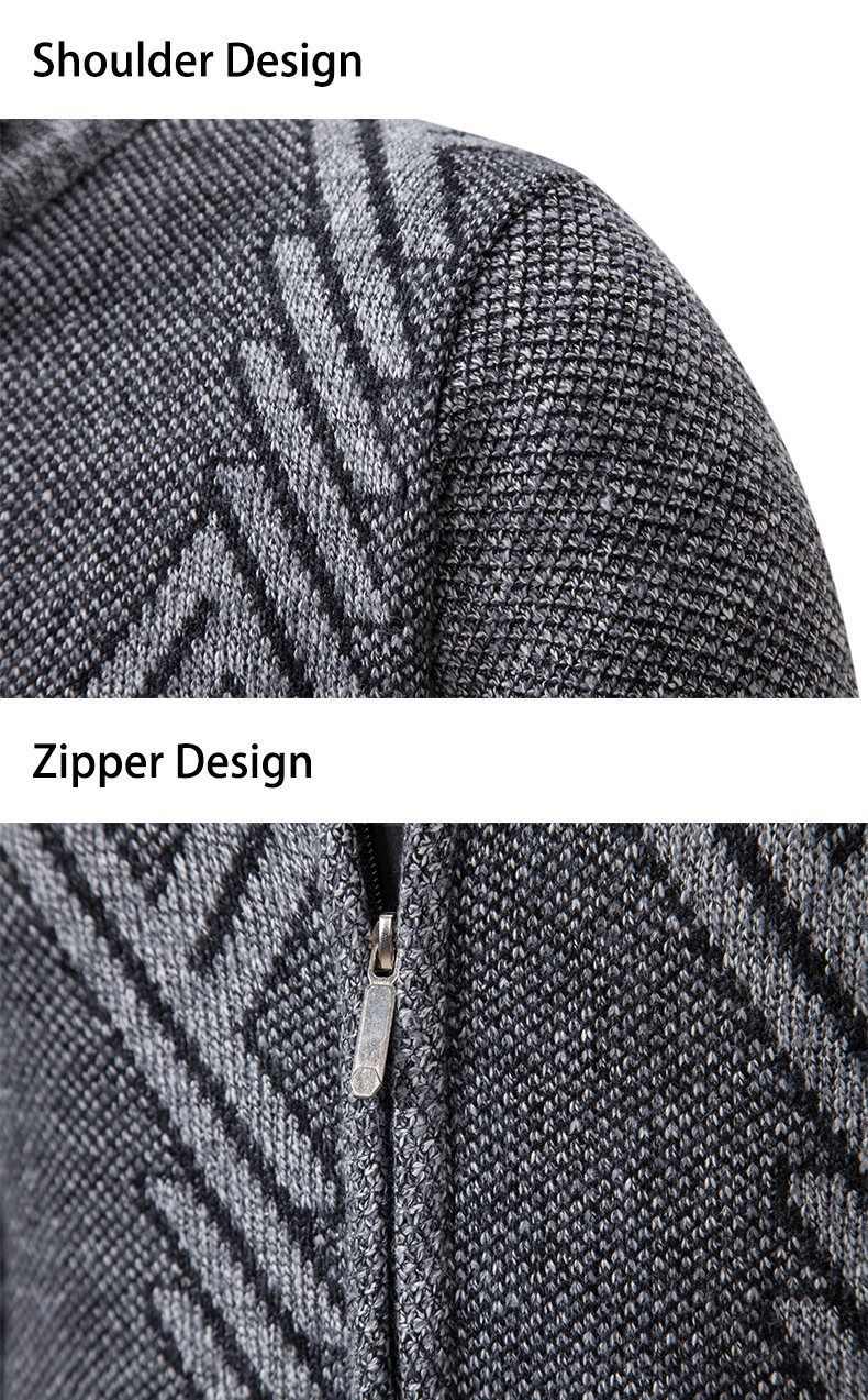 "Men’s Fleece-Lined Stand Collar Knit Sweater – Slim-Fit Long Sleeve Pullover With Breathable Polyester Blend & Wrinkle-Free Finish_voghion.com