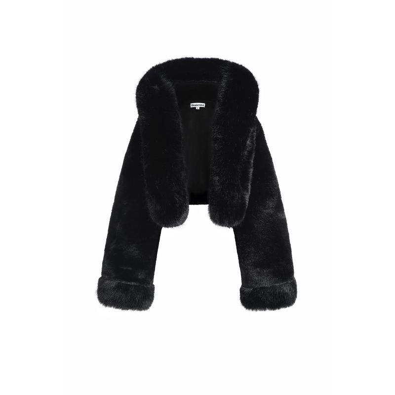 Kapuzenjacke aus veganem Kunstpelz – Plüschiger Wintermantel in Schwarz/Weiß (S/M/L, ultraweiches Fleecefutter)_voghion.com