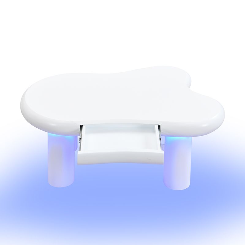 Table basse en MDF blanc en forme de nuage avec éclairage LED 16 couleurs et tiroir – Table de salon moderne avec rangement_voghion.com