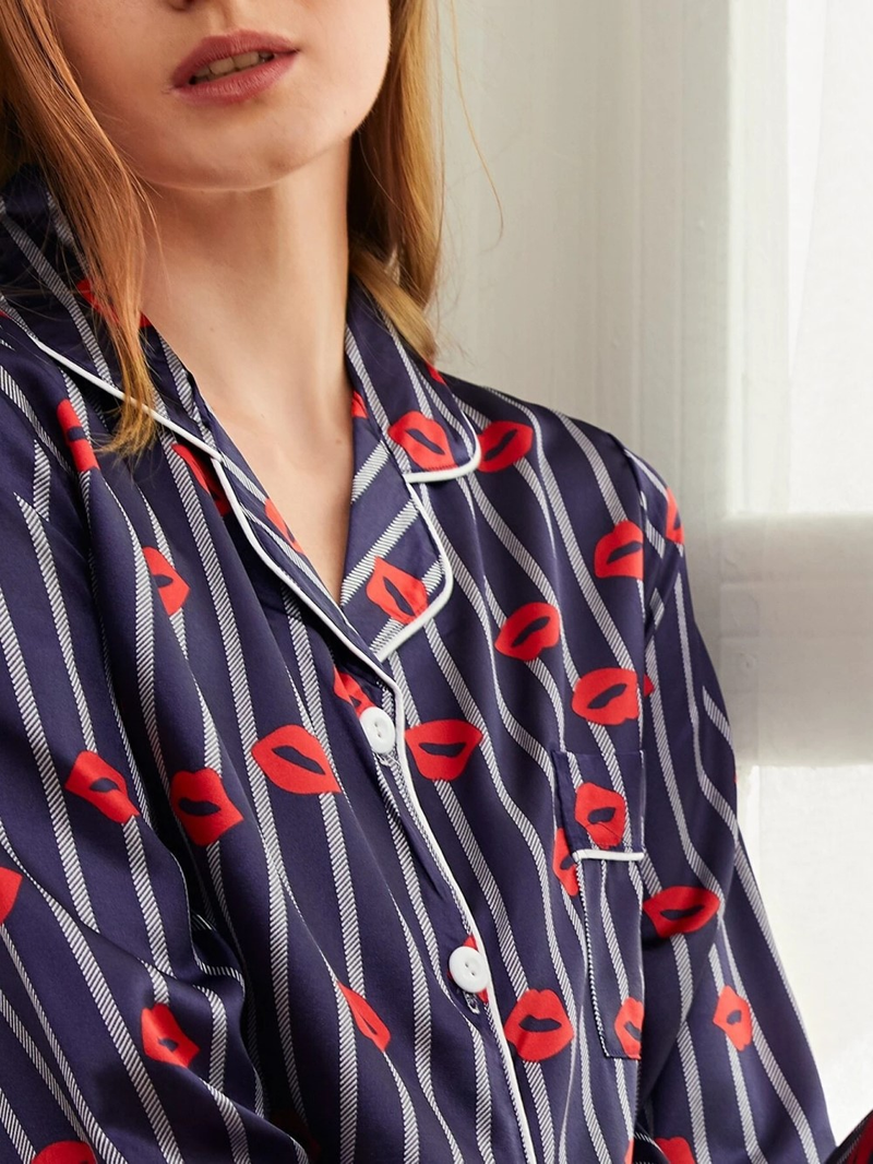 Home wear suit pajamas women's satin cardigan long sleeve long sleeve autumn new style_voghion.com