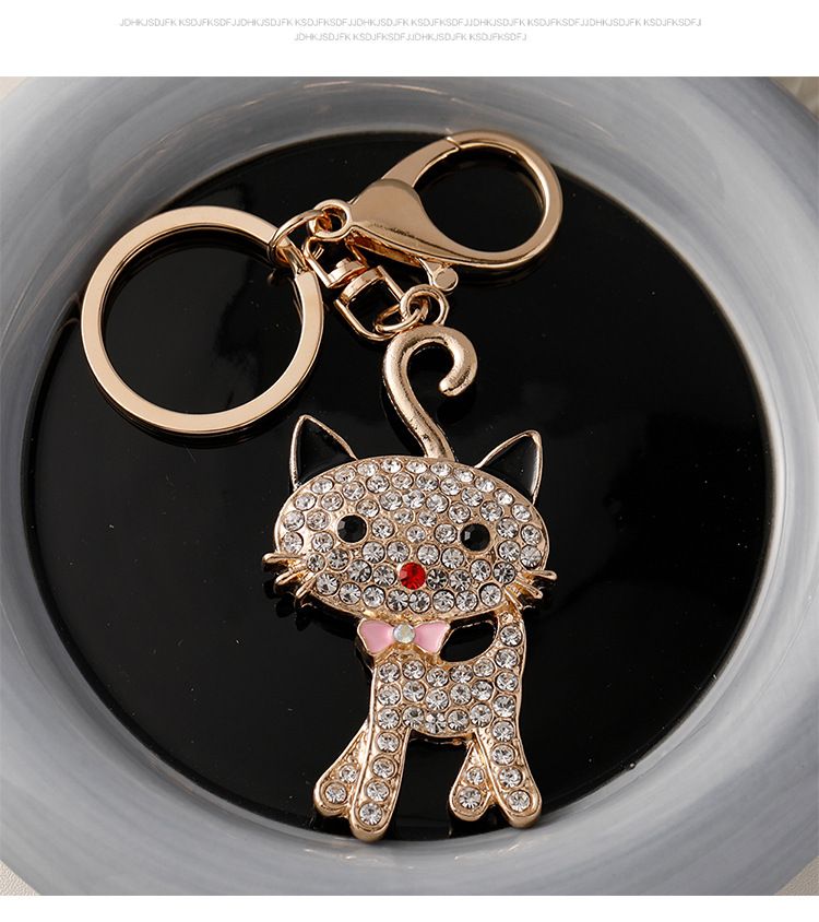 Portachiavi per auto a forma di gattino carino in metallo tempestato di diamanti, creativo, piccolo regalo._voghion.com