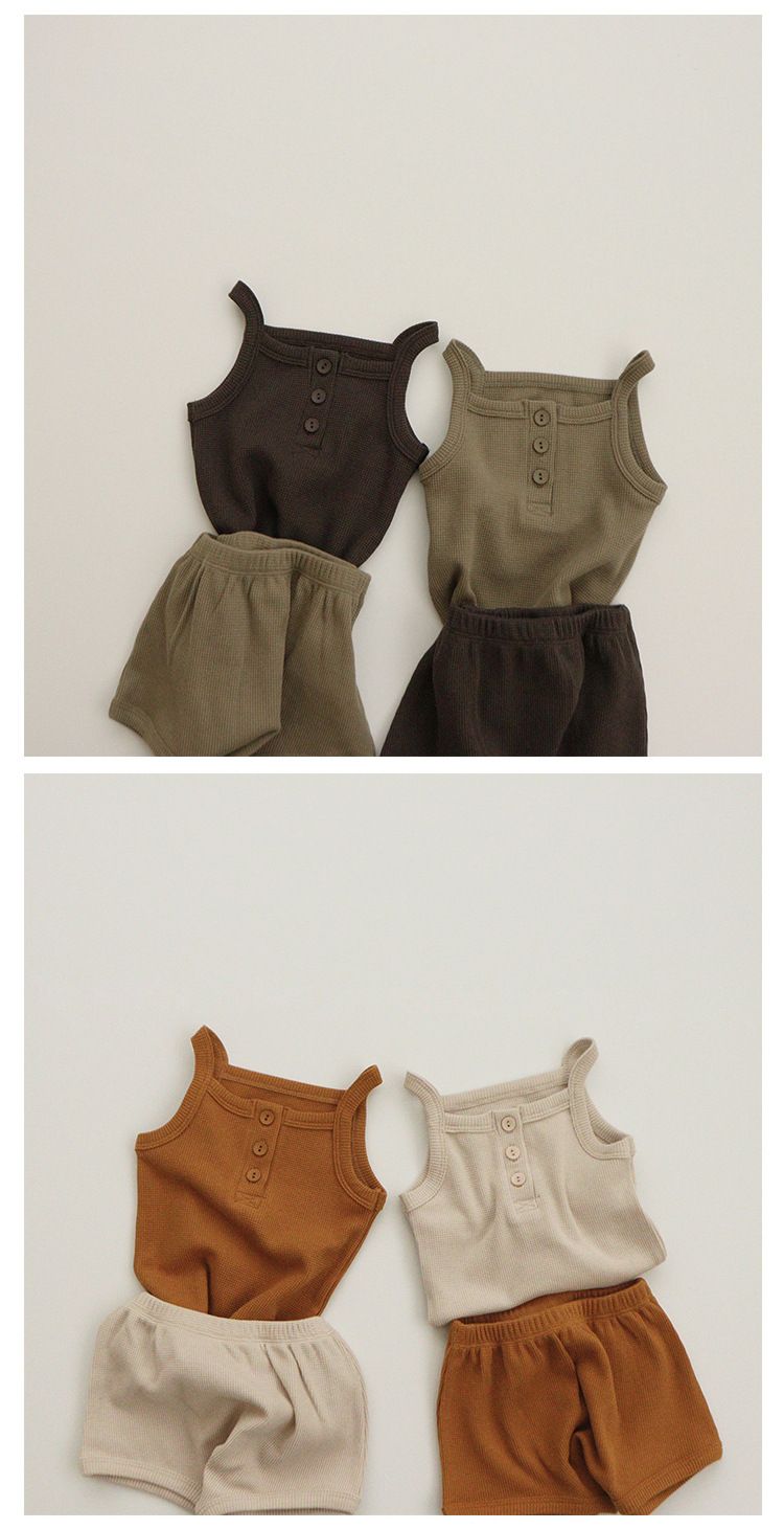 Pijamas de estilo coreano para niños, chaleco para bebé, pantalones cortos para el hogar, ropa informal de punto para niñas_voghion.com